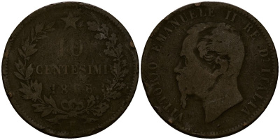 Италия 10 чентезимо 1866 Виктор Эмануил II (1861-1878) KM 11 медь 4168-945