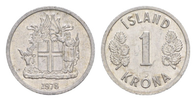 Исландия 1 крона 1978 KM 23 алюминий UNC 4632-959