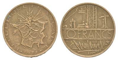 Франция 10 франков 1978 KM 940 медь алюминий никель 4543-736