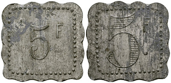 Франция 5 франков ресторанный жетон латунь 4175-937