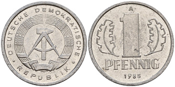 ГДР 1 пфенниг 1985 A KM 8.2 алюминий 188-1243