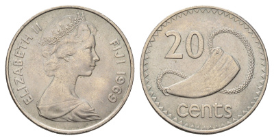 Фиджи 20 центов 1969 KM 31 медно-никель UNC 4119-542