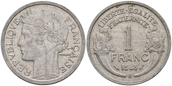 Франция 1 франк 1948 В, тип Morlon Legere KM 885a.1, Le Franc 221.14 алюминий 4116-1226