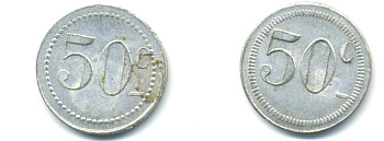 ФРАНЦИЯ 50 САНТИМОВ НАЧАЛО XX ВЕКА d 24 мм, вес около 1,0 гр., платежный жетон., платежный жетон алюминий 89-1046