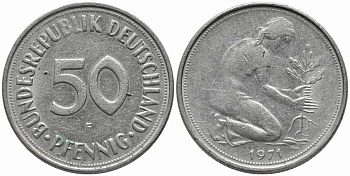 ФРГ 50 ПФЕННИГОВ 1971 F KM 109.1, J. 384 медно-никель 112-152
