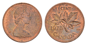 Канада 1 цент 1978 Елизавета II (1952-2022), кленовый лист KM 59 бронза 4639-352