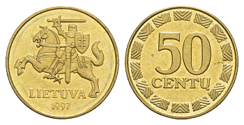 Литва 50 центов 1997 KM 108 никель латунь UNC 4566-617