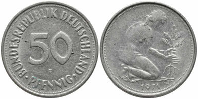 ФРГ 50 ПФЕННИГОВ 1971 F KM 109.1, J. 384 медно-никель 112-152