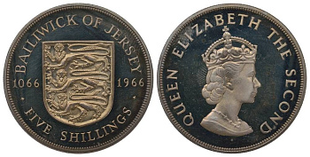ДЖЕРСИ 5 ШИЛЛИНГОВ 1966 900 ЛЕТ НОРМАНСКОМУ ЗАВОЕВАНИЮ, ТИРАЖ 30000 ЭКЗ. KM 28 медно-никель PROOF 1078-3-11
