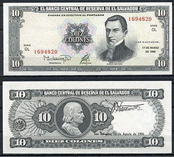 Сальвадор 10 колонов 1988 Мануэль Хосе Арсе, Христофор Колумб, 22 августа 1994 Pick 135 b  бумага  aUNC 451-732-3