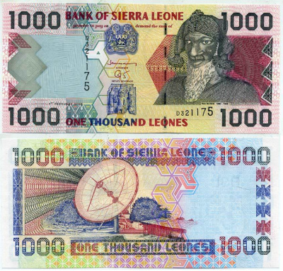 Сьерра-Леоне 1000 леоне 2002 Бай Берх, спутниковая антена Pick 24 a бумага UNC (пресс) 7548-10-1-1