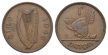 Ирландия 1 пенни 1946 курица с цыплятами KM 11 бронза 4672-812