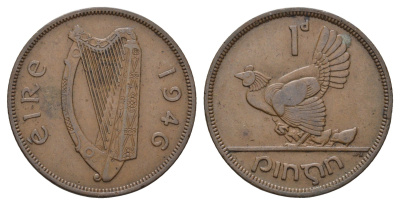 Ирландия 1 пенни 1946 курица с цыплятами KM 11 бронза 4672-812
