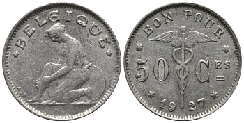 Бельгия 50 сантимов 1927 Belgique, Альберт I (1910-1934) KM 87 никель 4579-1254