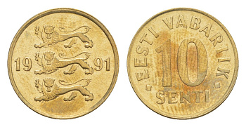 Эстония 10 сентов 1991 KM 22 латунь UNC 4647-112
