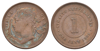 Стрейтс-Сетлментс (Стрейтс Сетлментс) 1 цент 1901 Виктория (1837-1901) KM 16 бронза 4662-442