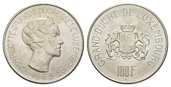 Люксембург 100 франков 1963 Шарлотта (1918-1964) KM 52 серебро 1516-231