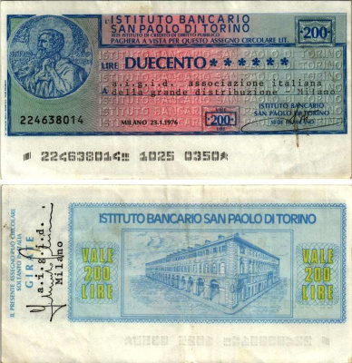 Италия 200 лир 1976 23 января 1976, Istituto Bancario san Paolo Di torino бумага 3295-29-3-1