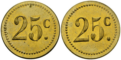Франция 25†сантимов XIX-XX век ресторанный жетон латунь 4166-1124