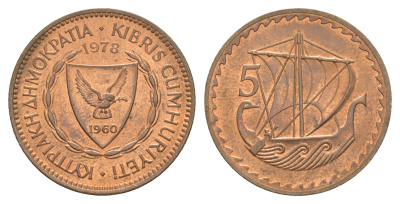 Кипр 5 милей 1978 KM 39 бронза UNC 4652-336