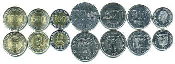 ЭКВАДОР ЛОТ ИЗ 7 МОНЕТ 1988-1997 (1000, 500, 100, 50, 20, 10, 1 СУКРЕ) KM 101, 102, 103, 93, 94.2, 92.2, 91 UNC N1-05