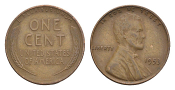 США 1 цент 1953 KM 132 бронза 4644-561