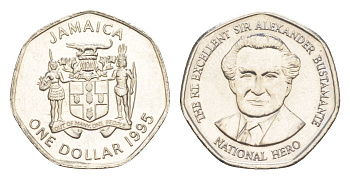 Ямайка 1 доллар 1995 Александр Бустаманте KM 164 сталь плакированная никелем UNC 4644-362
