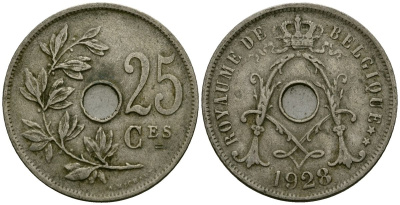 Бельгия 25 сантимов 1928 Belgique KM 68 медно-никель 4165-611