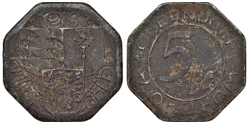 Германия, Оберндорф-ам-Неккар 5 пфеннигов 1918 нотгельд Funck 392.1 железо 4119-754