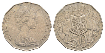 Австралия 50 центов 1981 Елизавета II (1952-2022), герб Австралии, кенгуру KM 68 медно-никель 4381-136