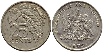 Тринидад и Тобаго 25 центов 1975 цветок дикая пуансеттия KM 28 медно-никель 4396-668