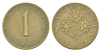 Австрия 1 шиллинг 1966 KM 2886 алюминиевая бронза 4643-456