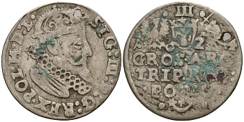 Польша, Эльбинг трояк (3 гроша) 1622 Сигизмунд III Ваза (1587-1632), Монетный двор Краков, герб "Сас" - управляющий монетного двора Миколай Данилович в 1616-1624 Iger K.22.1.a, KM 31 серебро 4160-254