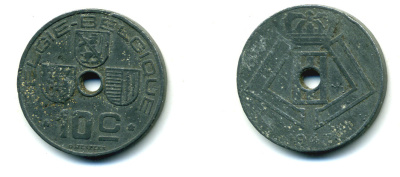 БЕЛЬГИЯ 10 САНТИМОВ 1943 BELGIE-BELGIQUE KM 126 цинк 86-1013