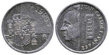 ИСПАНИЯ 1 ПЕСЕТА 1995 ХУАН КАРЛОС I (1975-) KM 832 алюминий 57-1262