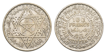 Марокко 100 франков 1953 год-тип Y 52 серебро 4659-423