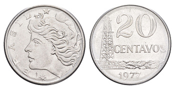 Бразилия 20 сентаво 1977 KM 579.1a нержавеющая сталь UNC 4642-1053