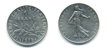 ФРАНЦИЯ 1 ФРАНК 1975 СЕЯТЕЛЬ KM 925.1 никель 86-1814