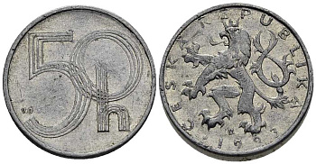 ЧЕХИЯ 50 ГЕЛЛЕРОВ 1993 KM 3.1 алюминий 65-232