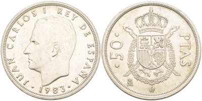 Испания 50 песет 1983 Хуан Карлос I (1975-2014) KM 825 медно-никель XF 4517-316