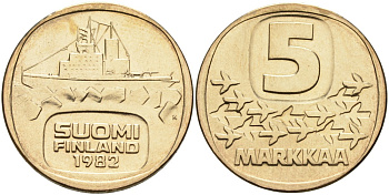 Финляндия 5 марок 1982  KM 57 алюминиевая бронза    UNC 217-1227
