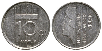 НИДЕРЛАНДЫ 10 ЦЕНТОВ 1991 БЕАТРИКС KM 203 никель 4383-1113