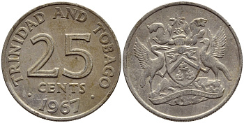 Тринидад и Тобаго 25 центов 1967 герб KM 4 медно-никель 4396-655