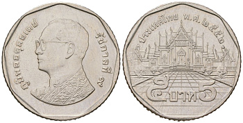 Таиланд 5 бат 2013 BE 2556, Рама IX (1946-2016) KM 446 медь плакированная медно-никелем UNC 4591-917