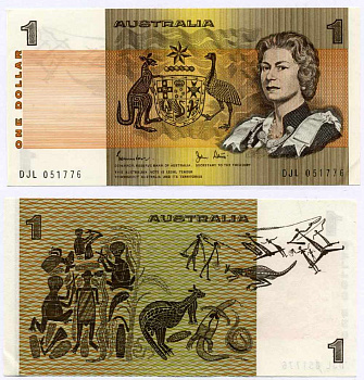 Австралия 1 доллар 1974-1983 signatures: Johnston & Stone Pick 42 d бумага aUNC 449-32-1