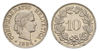 Швейцария 10 раппенов 1984 KM 27 медно-никель 4632-459