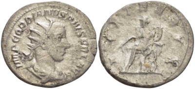 Римская Империя антониниан 244 Гордиан III, IMP GORDIANVS PIVS FEL AVG, бюст императора / FORT REDVX, Фортуна, Рим RIC 178 серебро 1073-15-81