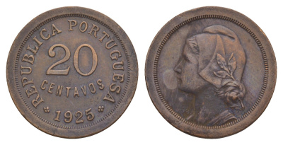 Португалия 20 сентаво 1925 KM 574 бронза 4657-836
