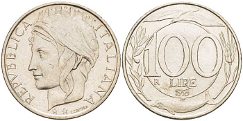 ИТАЛИЯ 100 ЛИР 1993 R KM 159 медно-никель 113-1233