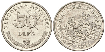 Хорватия 50 лип 2011 нечетный год KM 8 сталь плакированная никелем  aUNC  105-837